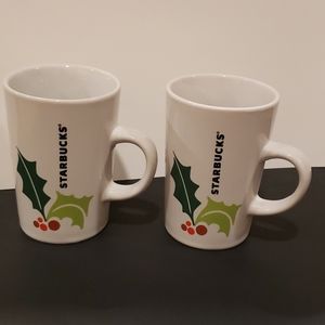 2 Starbucks Coffee Cups 2011 Pair Holly Ivy Berrie
